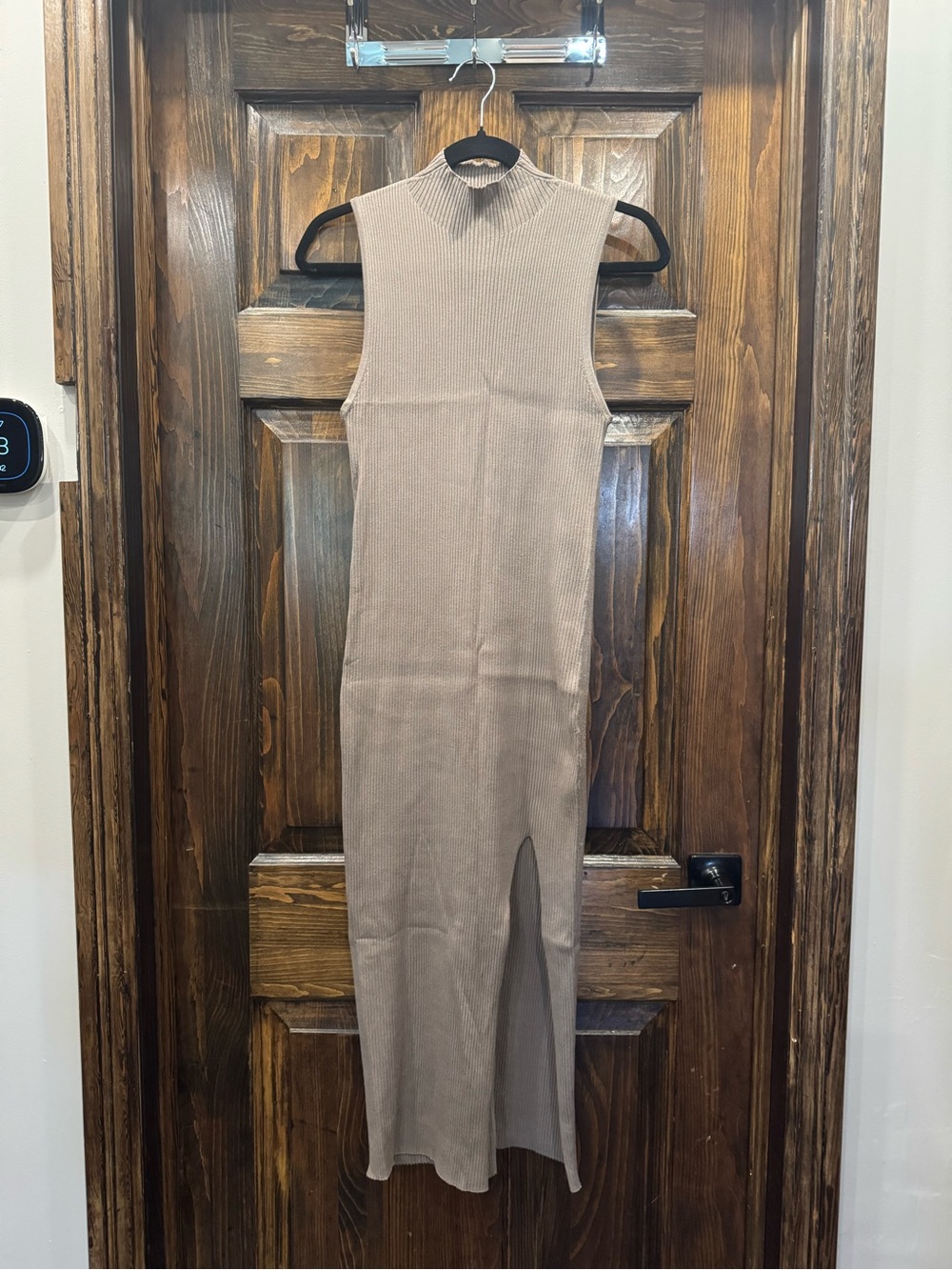 Wilfred Ribbed Sleeveless Mock Neck Maxi Dress in Taupe